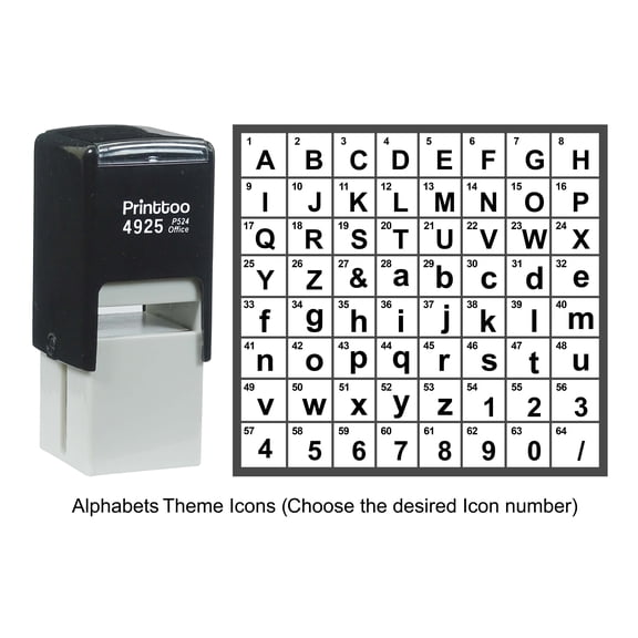 Printtoo Personalized Alphabet Number Theme Icons Rubber Stamp Self Inking Stamper 24 mm-Black