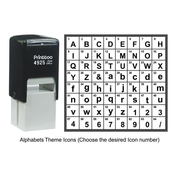 Printtoo Personalized Alphabet Number Theme Icons Rubber Stamp Self Inking Stamper 24 mmBlack