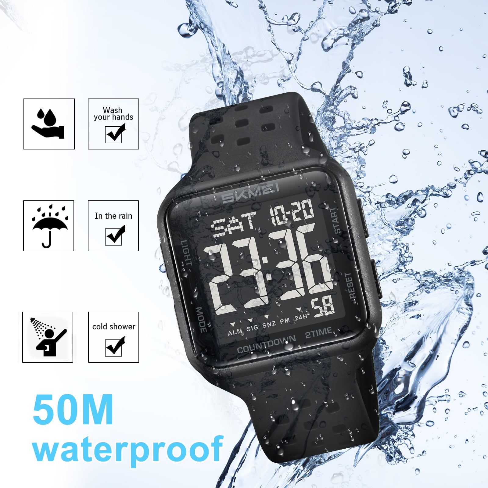 SKMEI Mens Watch Digital Outdoor Sports Waterproof Large Face Wrist Watches for men with LED Back Ligh/Alarm/Stopwatch