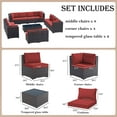 thumbnail image 6 of Gotland Outdoor Patio Furniture Set 14 Pieces Sectional Rattan Sofa Set PE Rattan Wicker Patio Conversation Set with Seat Cushions and Tempered Glass Table,red, 6 of 7