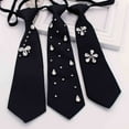 thumbnail image 6 of Yauxim Tie Elegant Rhinestones Embellished Preppy Shirt Neck Tie for Women Men Student Uniform Adjustable Pre Tied Black Necktie, 6 of 8
