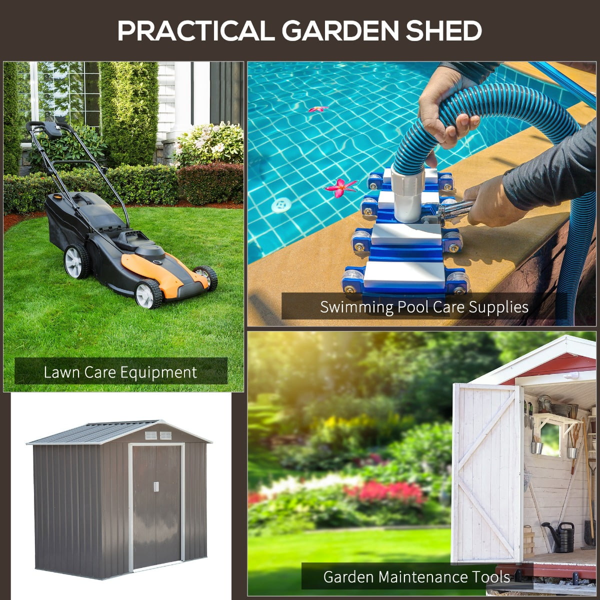 Outsunny 7' x 4' Storage Shed Garden Tool House w/ Vents Doors Gray