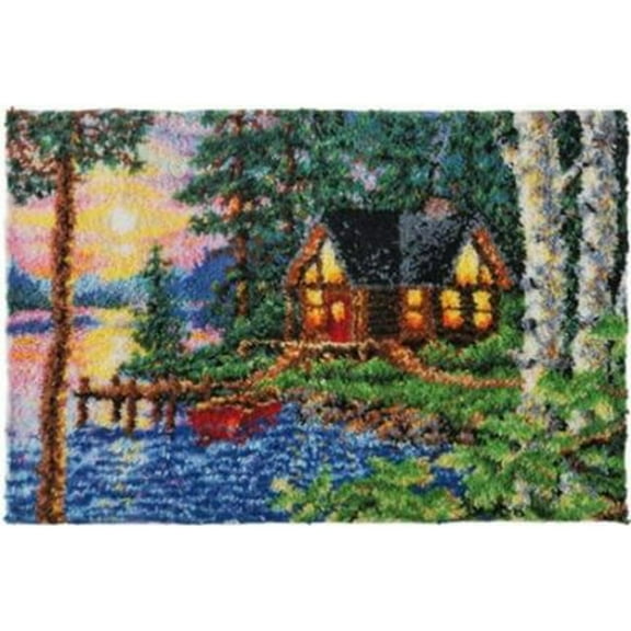Rug Making Latch Hooking Kit，Cottage on Lake Rug Making Latch Hooking Kit  ,Creative Craft Home Decor Ideal for Learning Rug Making