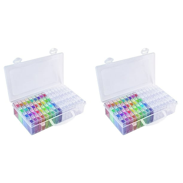2X Caja de Almacenamiento de Pintura de Diamante de 64 Rejillas, Caja Organizadora Portátil de Cuentas de Semillas, Contenedor de Plástico para Decoración de Uñas DIY