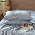 thumbnail image 6 of MooMee Wavy Striped Duvet Cover Set King 100% Washed Cotton Linen Like Textured Breathable 3-Piece (Cornflower Blue, 104"x90"), 6 of 7