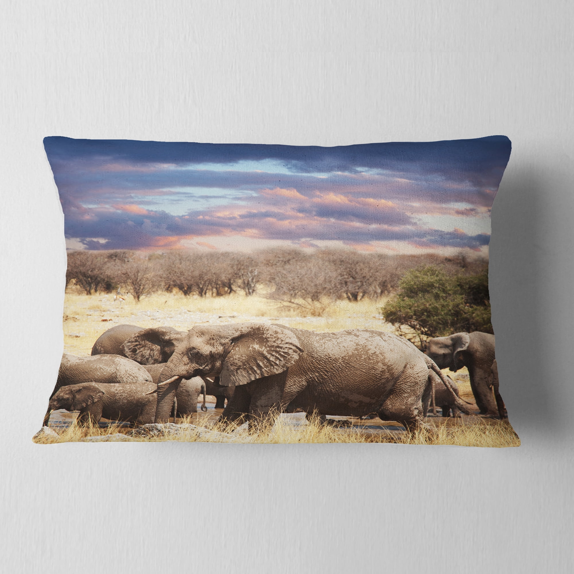 Designart Memory of Elephants in Bush - Abstract Throw Pillow - 12x20