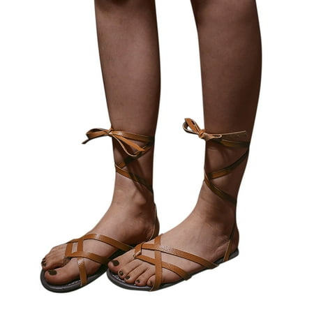 

Cathalem Spring Women Sandals Roman Lightweight Casual Summer Fashion Flat Strap And Style Jeweled Sandals for Women Size 10 Brown 9.5