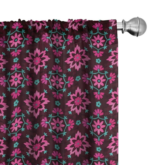 Ambesonne Floral Curtains, Boho Botany Foliage, Pair of 28"x95", Burgundy Magenta Teal