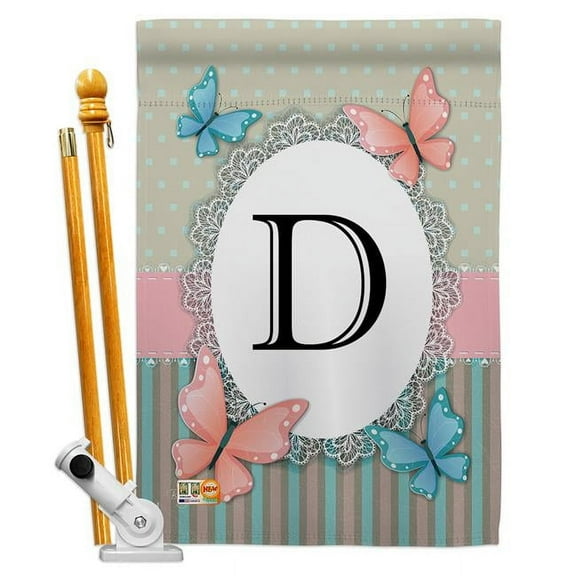 Breeze Decor BD-BG-HS-130134-IP-BO-D-US14-BD 28 x 40 in. Butterflies D Initial Garden Friends Bugs & Frogs Impressions Decorative Vertical Double Sided House Flag Set & Pole Bracket Hardware