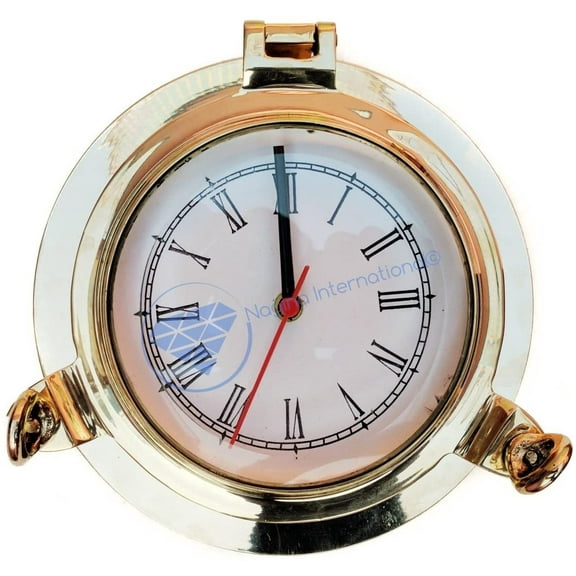 Nagina International 8" Large Premium Solid Brass Porthole Ship's Window Time's Clock | Roman Dial Face | Nautical Decor Gifts | Christmas Special