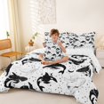 thumbnail image 3 of Feelyou Ink Galaxy Whale Twin Bedding Sets for Kids Boys Girls, Starlight Celestial Animal Bedding Comforter Set, Black White, Reversible, 7-Piece, 3 of 7