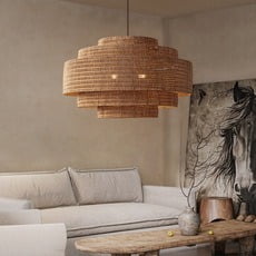 Arturesthome Retro Wabi-sabi style Dining Table Rattan Pendant Light B&B Decoration Handwoven Lampshade