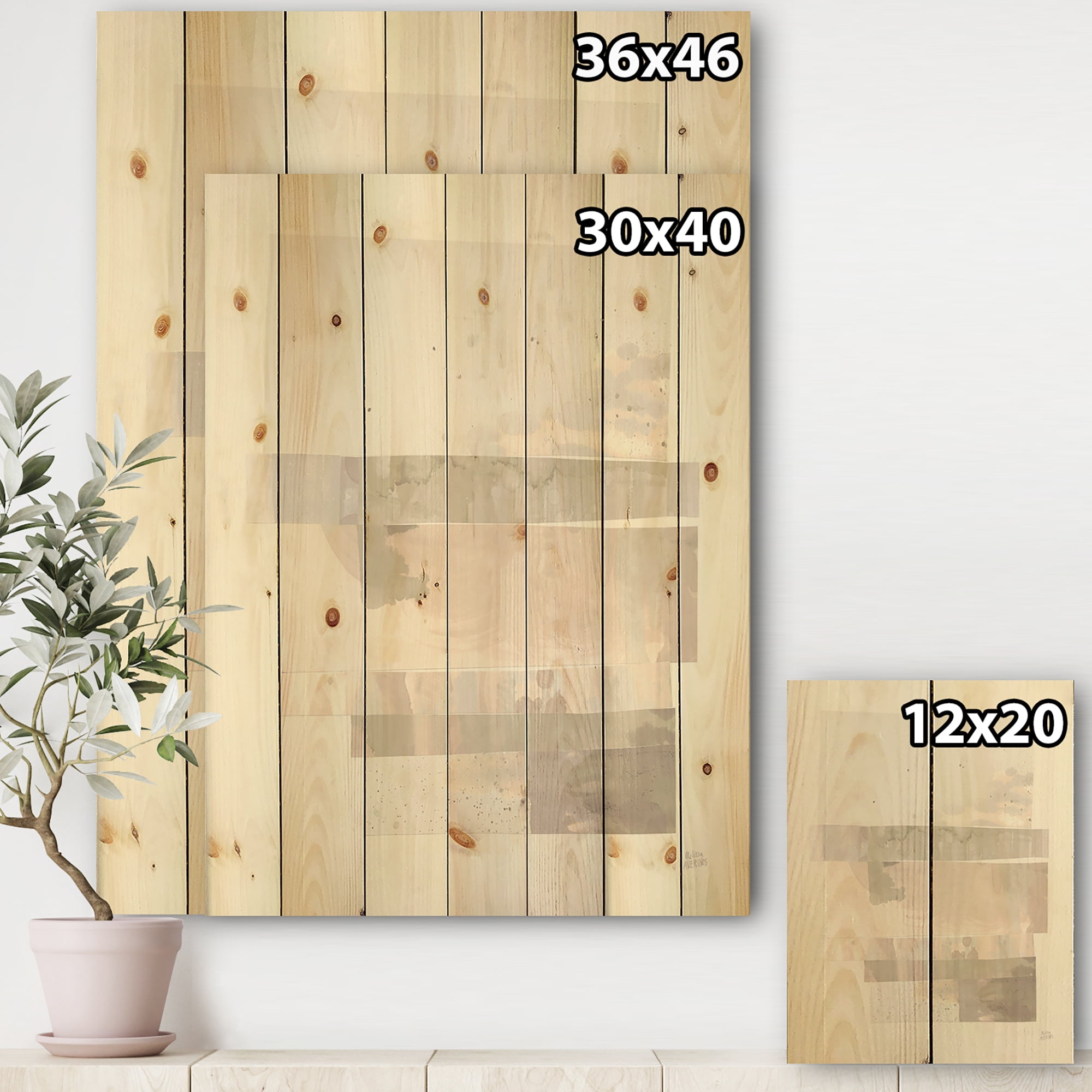 Designart 'Geometric Neutral Form I' Shabby Chic Print on Natural Pine Wood