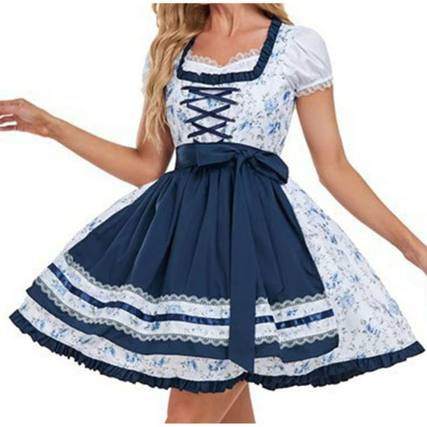 Tipo de Barras Mini Vestido con Cuello en V Impreso Por Encima de la Rodilla Baviera Tema Del Festival de la Cerveza, Poliéster de la Fiesta Casual
