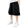 thumbnail image 3 of Babcutegg Boys Girls Cargo Shorts Lightweight Loose-Fit Cropped Casual Summer Clothes with Large Pockets Black Size 14-15, 3 of 7
