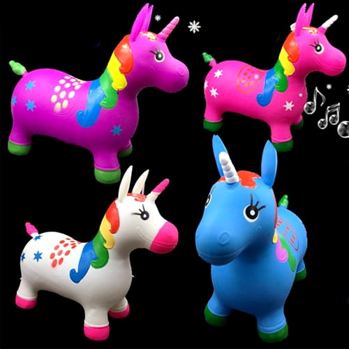 JOYIN Unicorn Bouncy Horse Plush Kids Ride On Toy Hopping Animal Toy for Kids Toddlers Boys Girls Indoor Outdoor Bouncing Horse Riding Gifts Inflatable Hopper Bouncy Unicorn