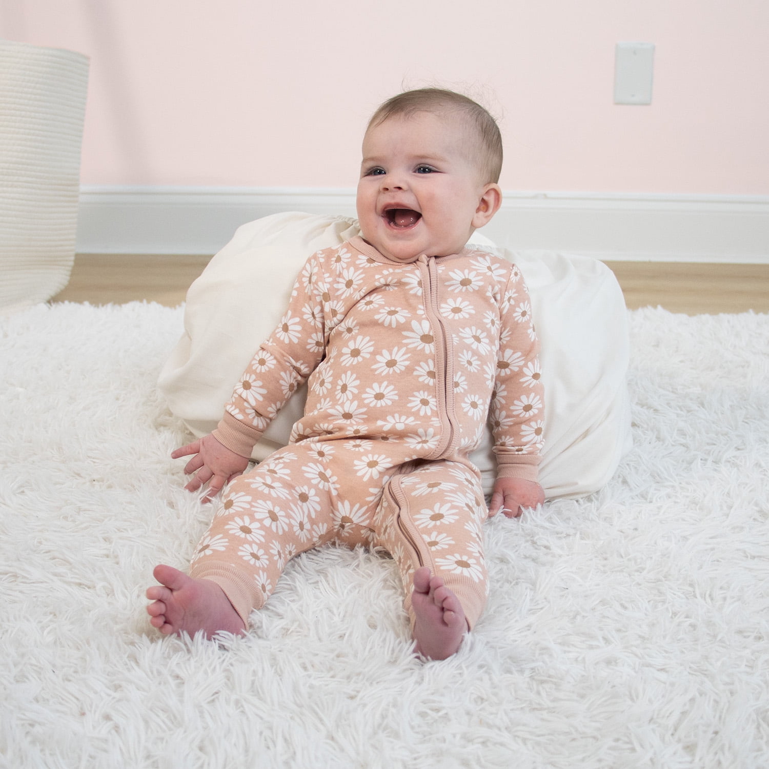 The Peanutshell Boho Meadow Baby Pajamas, Footless Baby Sleepers, Pink-Sage Green, 9-12 Months, 2-Pack