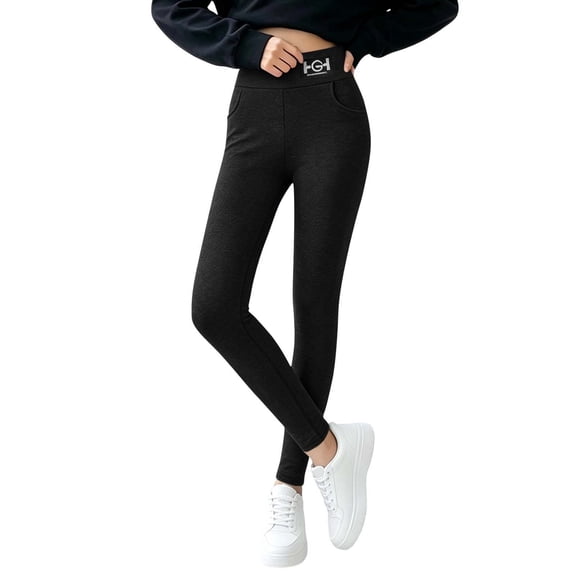 Nmnitkp Pants for Women High Waist Pocket Leggings, Elastic Waist Stretch Skinny Long Pants, Soft Casual Trousers for Workout, Streetwear, Loungewear & Daily Outfits Black,M
