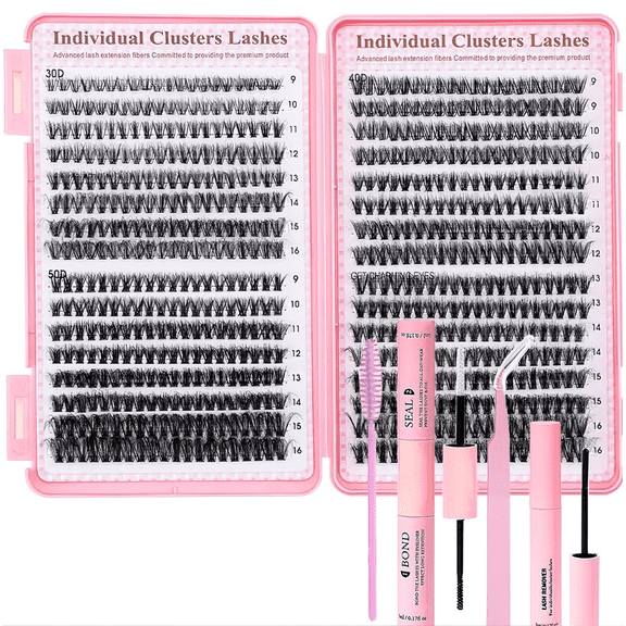 Cluster Lash Extension Kit for Beginners, 600 Pcs 9–16mm D Curl, Diy Fake Eyelashes with Lash Tray & Applicator, Cruelty Free & Reusable, Easy to Apply and Remove