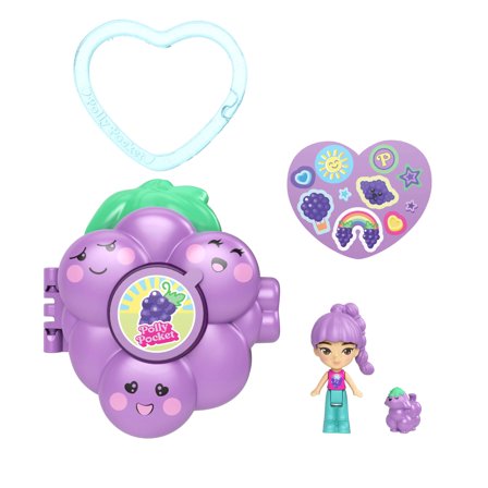 Polly Pocket Doll & Micro Compact, Keychain and Sticker Sheet, Pet Accessory, Travel Toys