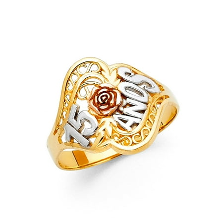 14k tri colored tone italian gold 15mm classic oval flower
