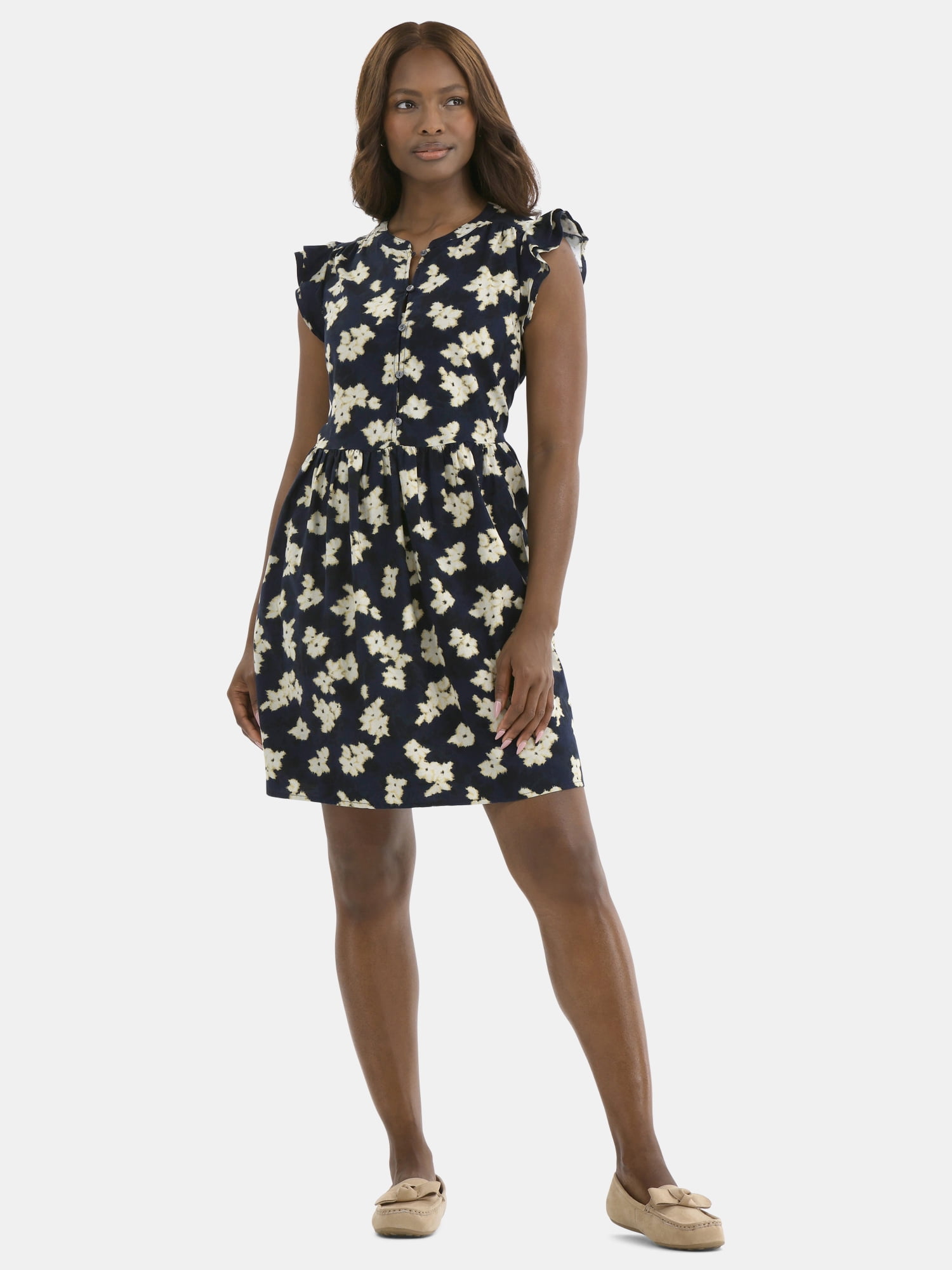 Time and Tru Women's Mini Dress with Flutter Sleeves, Sizes XS-XXXL