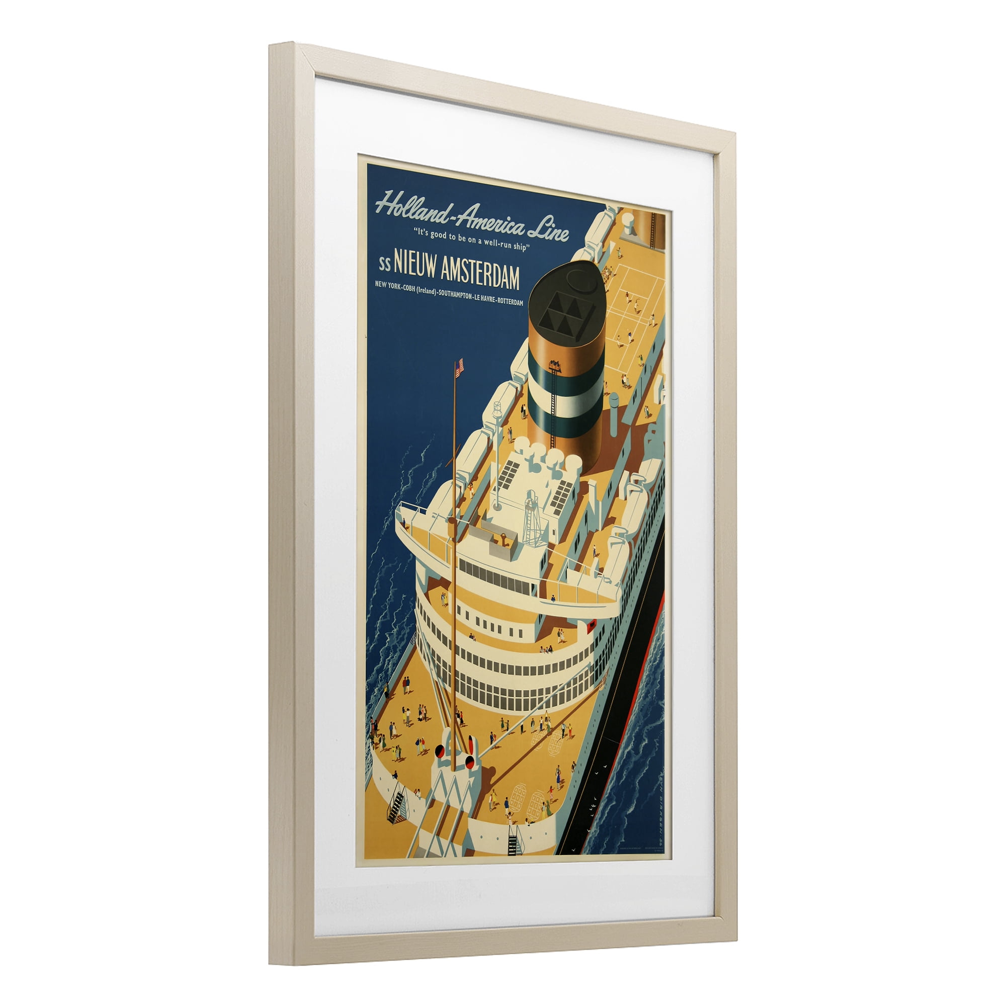 Stupell Industries Nieuw Amsterdam Cruise Ship Birch Framed Print Under Glass, design by Vintage Posters