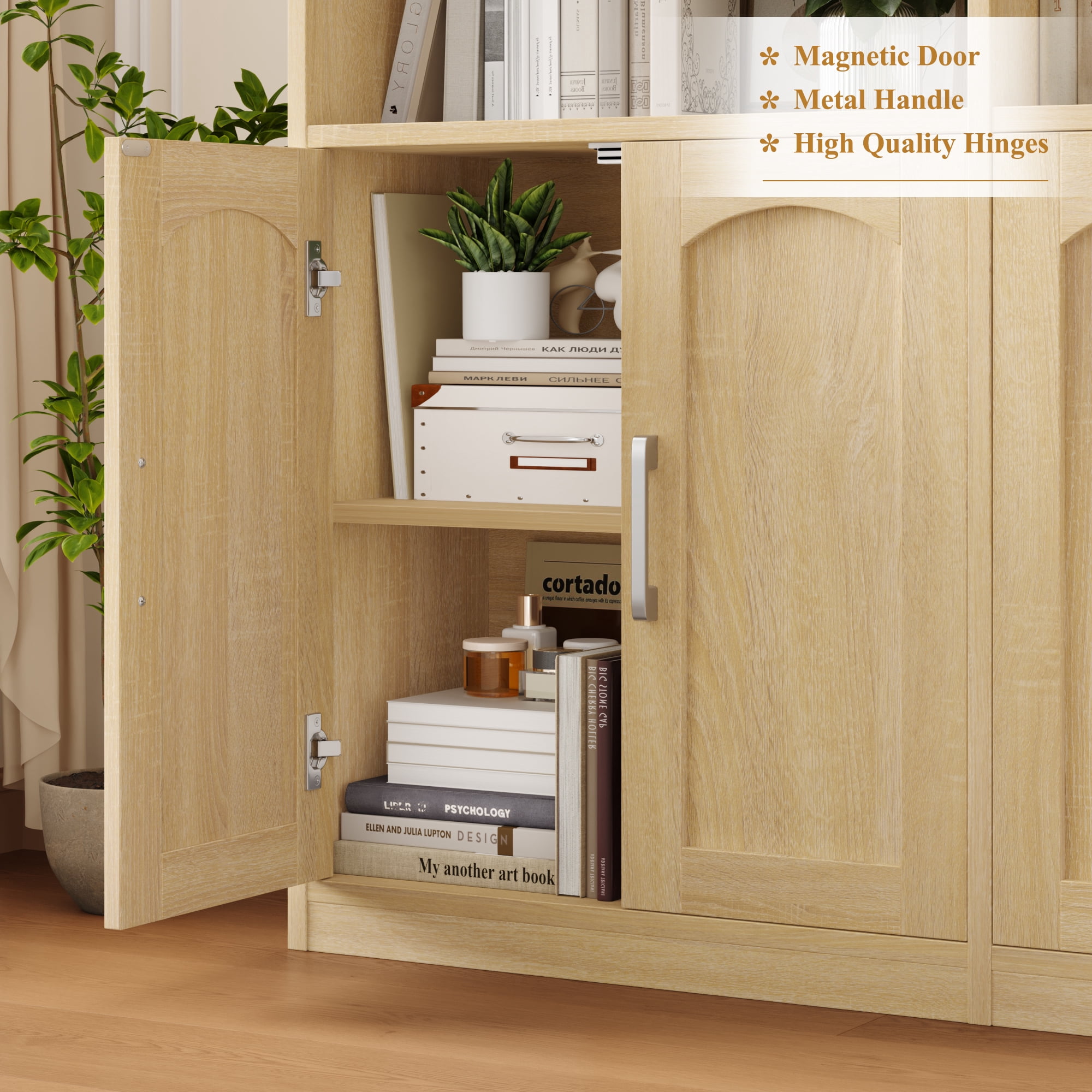 Homfa 73″ Tall Bookcases with Doors, 8 Cubes 6-Tier Double Row Bookshelf, Bookcase for Living Room Home Office, Light Oak