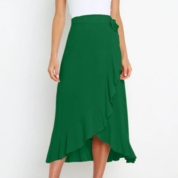 Falda Casual Falda Casual Falda Midi Irregular Falda Maxi Asimétrica para Mujer (Verde Oscuro M) Cgtredaw Para estrenar