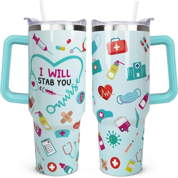 40oz Nurse Tumbler with Handle & Straw - Nurse Appreciation Gifts for Women & Men, Nurses Week, New Nurses, NICU Nurse, RN, LPN