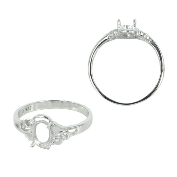 Flourishes & Hearts Ring Setting with Oval Prongs Mounting in Sterling Silver 5x7mm | MTR412 (5)