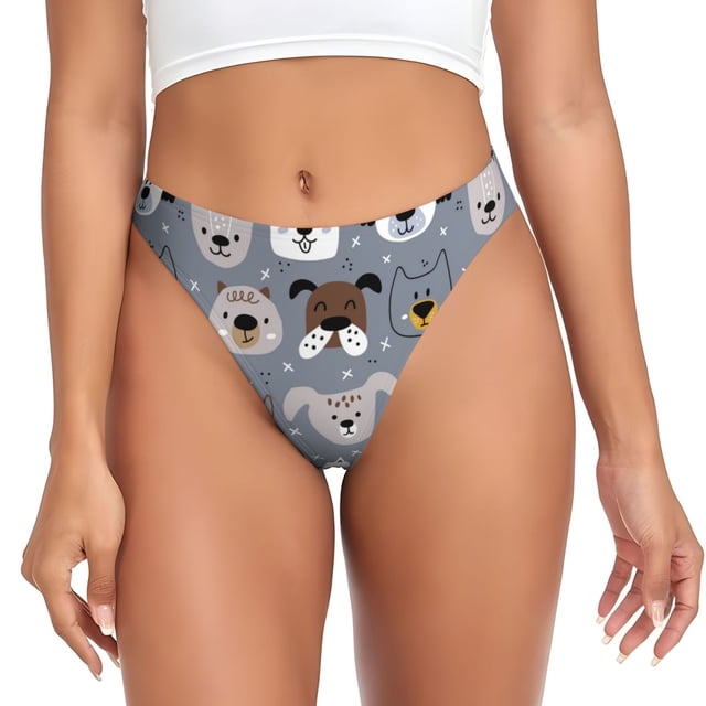 Balery Cute Dog Faces Tangas de Algodón para Mujer con Estampado – Ropa Interior Sexy, Transpirable, G-string-XX-Large