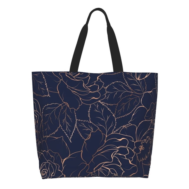 Disketp Navy Dark Blue Bolsa Tote Estampada para Mujer, Bolso de Hombro y de Mano para Compras y Viajes
