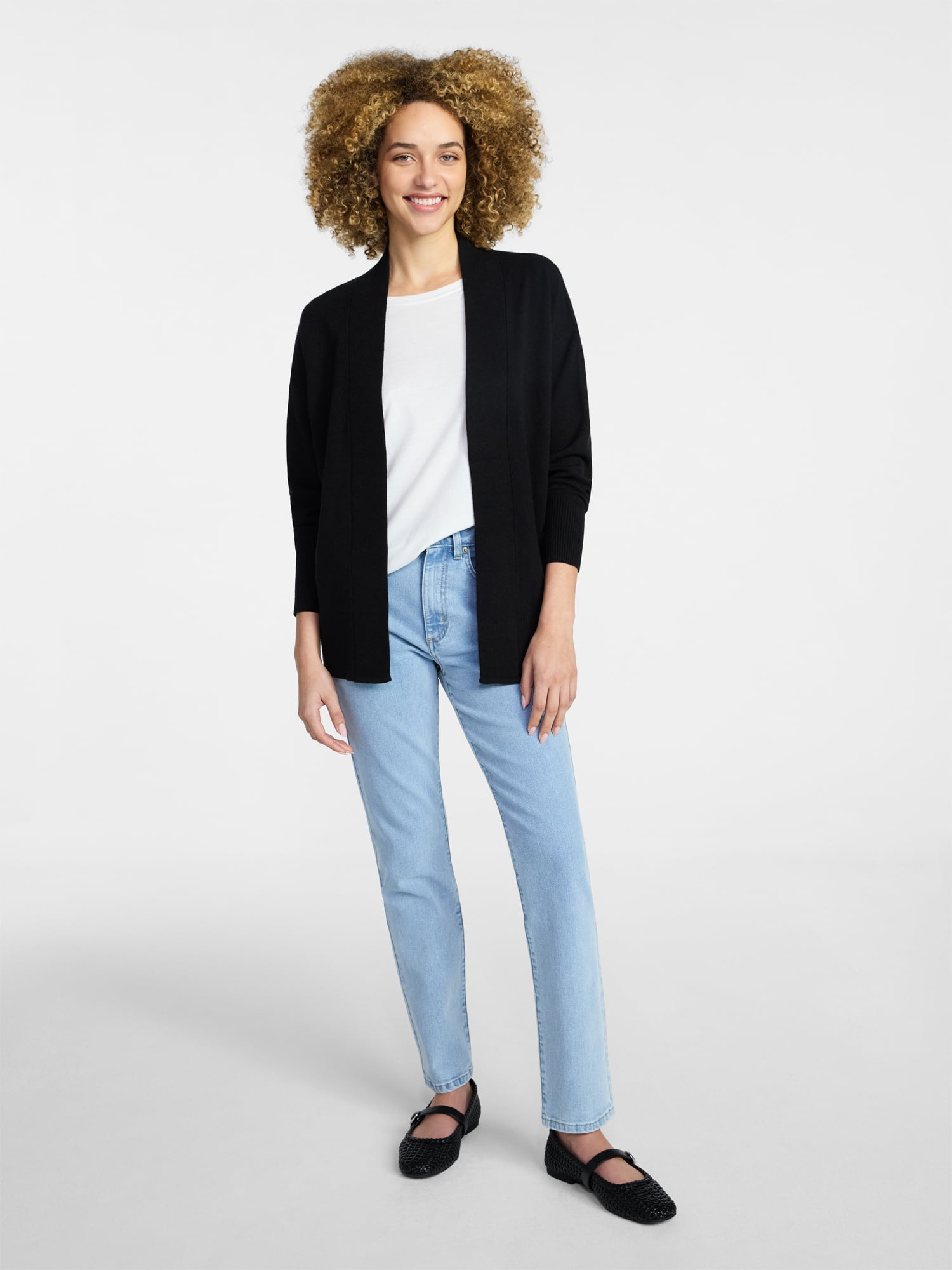 Time and Tru Women's and Women’s Plus Open Front Cardigan Sweater with Long Sleeves, Lightweight, Sizes XS-4X