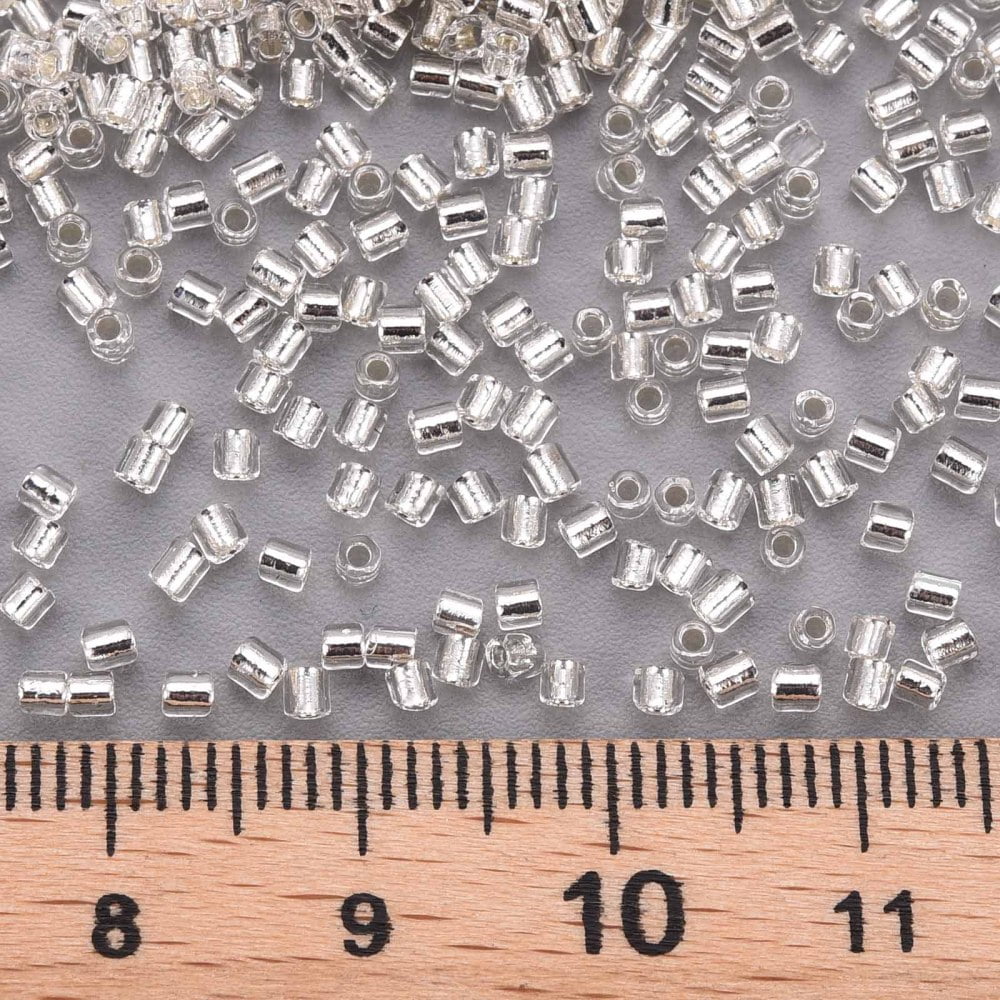 Glass Bugle Beads Silver Lined Floral White 1.8~2.2x1.8~2mm Hole: 0.8~0.9mm about 15000pcs/pound