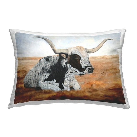 Stupell Industries Longhorn Cow in Field Decorative Printed Throw Pillow, 14 x 20