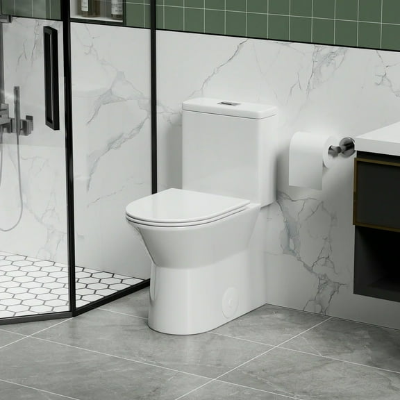 Spaco One Piece Toilet with Comfort Chair Seat ADA Height 17", Powerful Dual Flush Modern Toilet,1.1/1.6 GPF, 12" Rough-In, Rimless Bowl with Soft Closing Seat, White