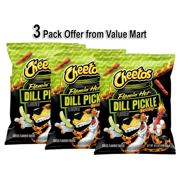 Cheetos Flamin' Hot Dill Pickle Crunchy Cheese Flavored Snacks, 8.5 Ounce (3 Pack)