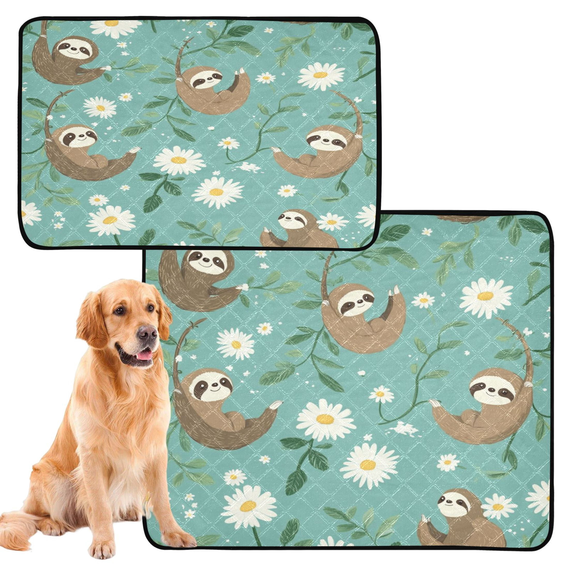 Qxltty Pattern with Daisies and Sloths Hanging on Vines Cat litter Pads Pet Set of 3 Diaper Mats Center Anti-leakage Layer Absorbent Soft and Comfortable