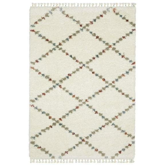 Oriental Weavers Axis Area Rug - AX08A - 5'3" x 7'6" - in Ivory/ Multi - Plush Soft Shag, Classic Casual Style, Stain Resistant, Cushion Feel, Bedroom, Office Rug