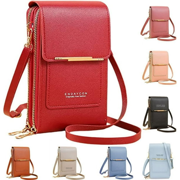 Bolso de cuero,Pequeño bolso cruzado para teléfono celular para mujer,Bolso cruzado para teléfono con bloque RFID con correa para el hombro