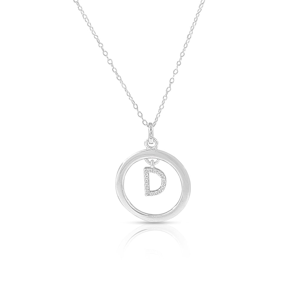 925 Sterling Silver White Clear CZ Circle Letter Initial Pendant