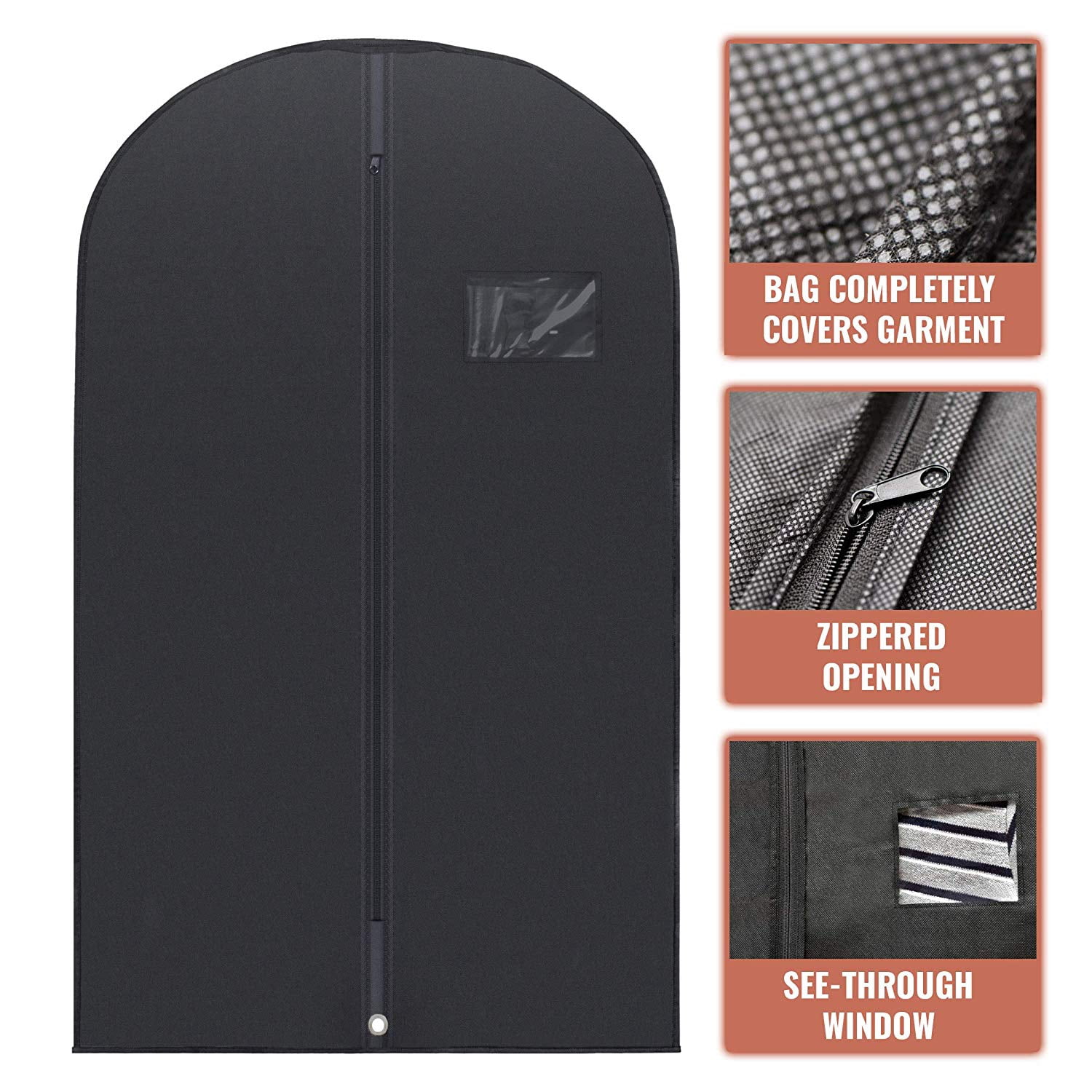 Plixio 40" Black Garment Bags Suit Bag for Travel & Clothing Storage of Dresses, Shirts, Fur Coats, Jackets & Dance Costumes - Hanging Suit Cover for Men & Women Closet Storage Garment Protector