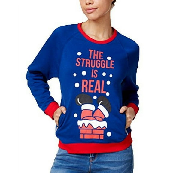 Mighty Fine Juniors' The Struggle is Real Holiday Graphic Sweatshirt (Navy, S)