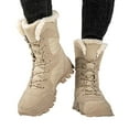 thumbnail image 5 of Gyexs Womens Waterproof Lace up Winter Snow Boots Comfortable High Top Warm Furry Lined Outdoor Lightweight Mid-Calf Booties for Walking Hiking, Khaki, Size 7.5, 5 of 8