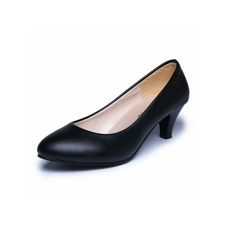 

Welliumy Womens Stiletto Heels Mid Heel Pumps Pointed Toe Dress Shoes Party Office Shoe Wedding Comfort Slip On Black Matte 6.5