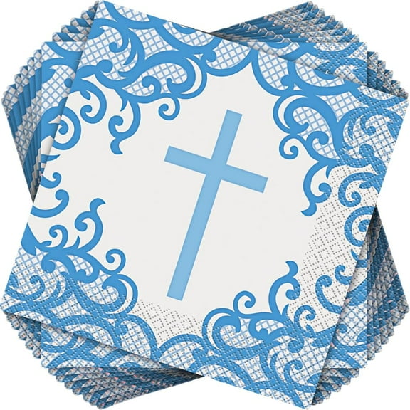 Fancy Blue Cross Paper Lunch Napkins - 16 Pcs