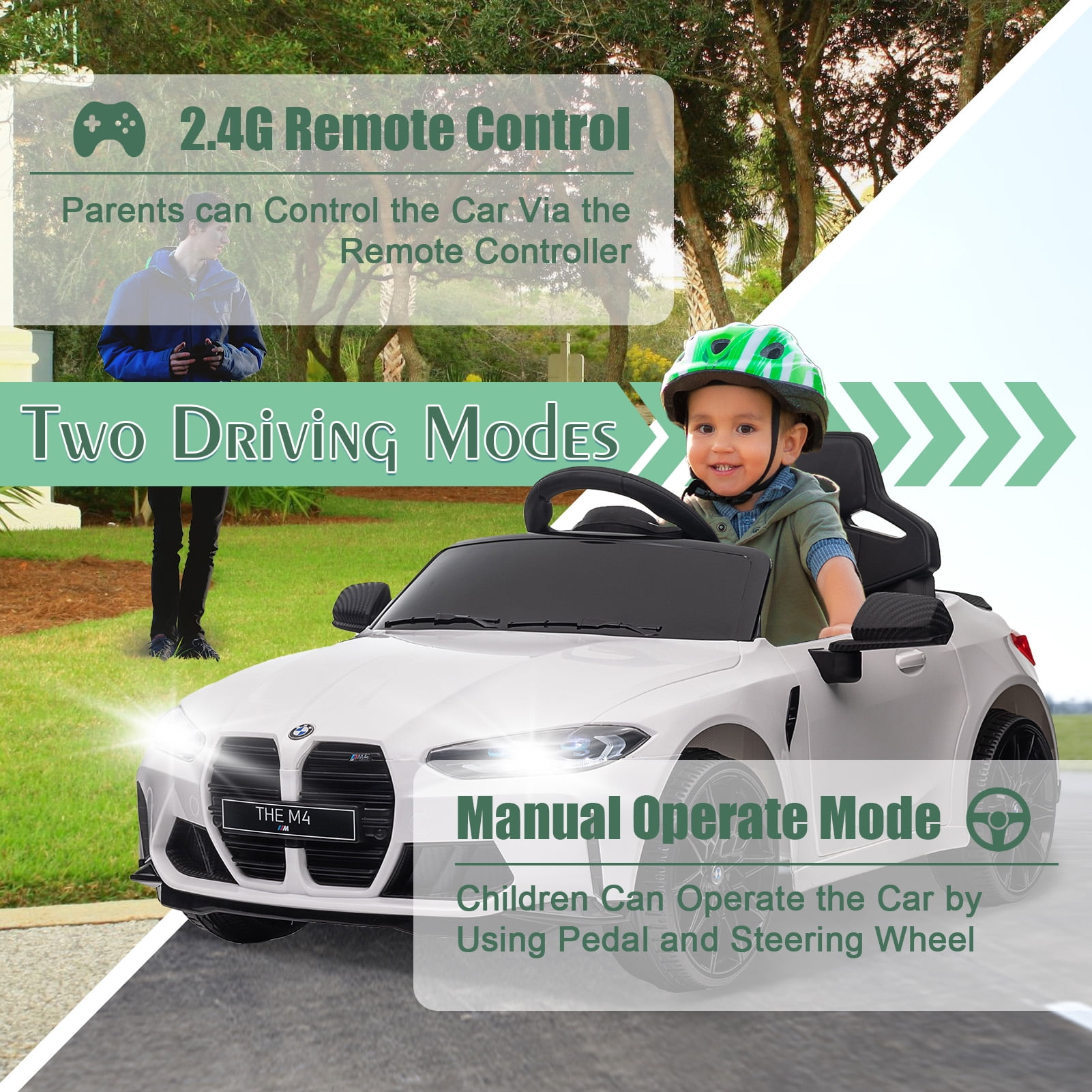 Okybaby BMW M4 12V White Ride On Car for Kids,With Parents Remote Control,Kids Electric Car,Battery Powered Cars for Kids