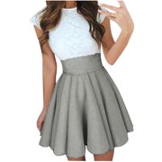 Puntoco Womens Plus Size Clearance Dresses,Women High Waist Tutu Multicolor Pleated Solid Short Skirt