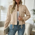 thumbnail image 6 of Women's Zip up Jackets Stand Collar Roll Tab Sleeve Drawstring Hem Coat Breathable Loose Outdoor Hiking Jackets Outerwear, 6 of 9